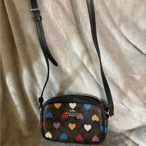 Coach Multicolor Heart Print Black Crossbody Bag